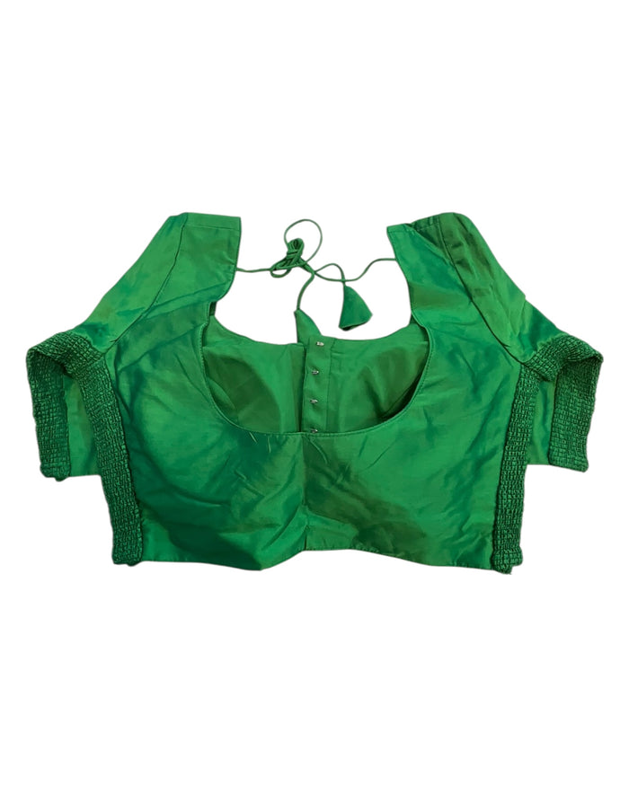 Green - HYBRID Silky Saree blouse - With Elastic on both side for Great fit - Size 36",38", 40" S M L  - VAM1216 Ap