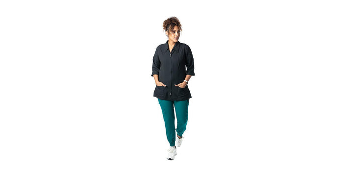 Greentown 4-way stretch Flaunt 3/4 Sleeve 2 way Full Zip Jacket Black Large