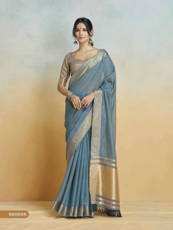 Grey - Handloom  -Cotton Silky Banarasi Saree with Blouse Piece - SHISLI960006 10KT25