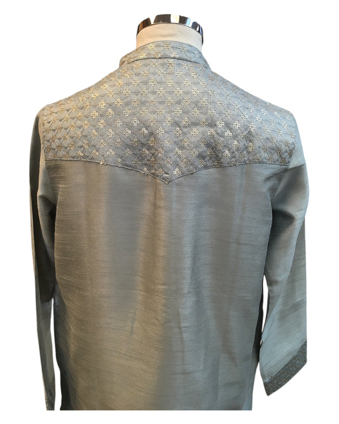 Grey - Silky -  Mens Indian Kurta set - Weddings / Walimas , Sangeet, Eid, Mehndi / Henna - NAD2511 01KJ25