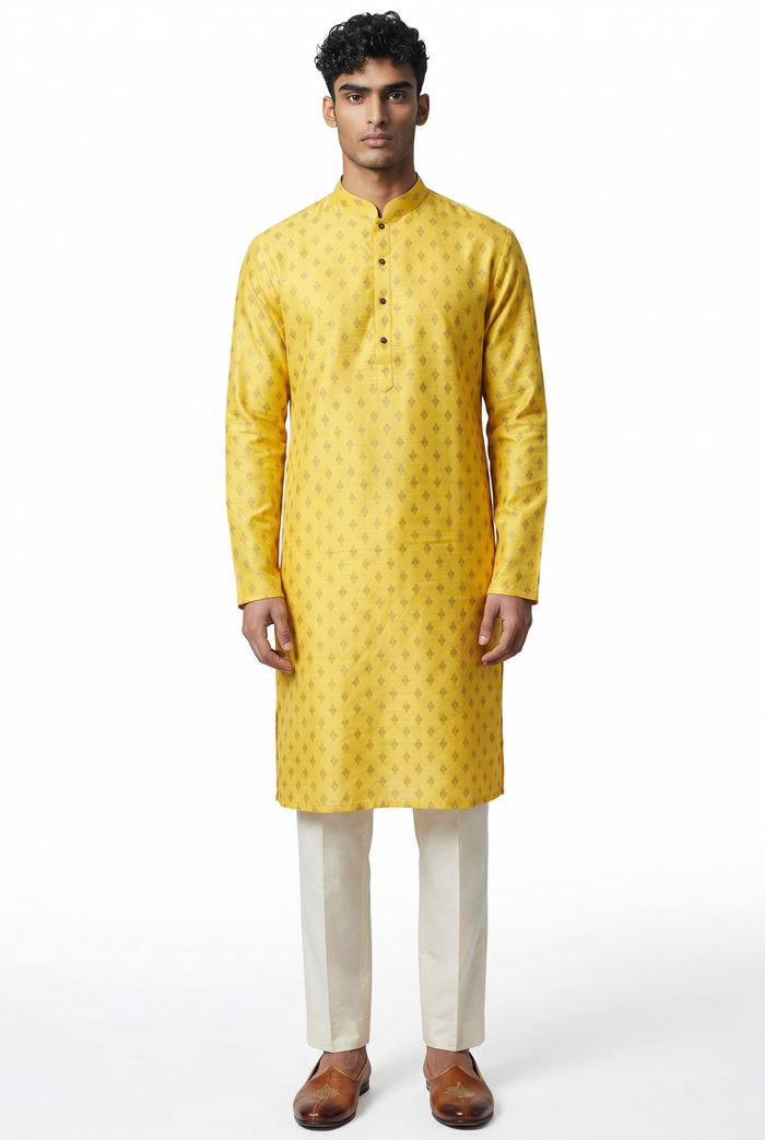 Haldi Yellow - Fantastic Mens Indian Kurta set - Weddings / Walimas , Sangeet, Eid, Mehndi / Henna - NAD2505 01KP25