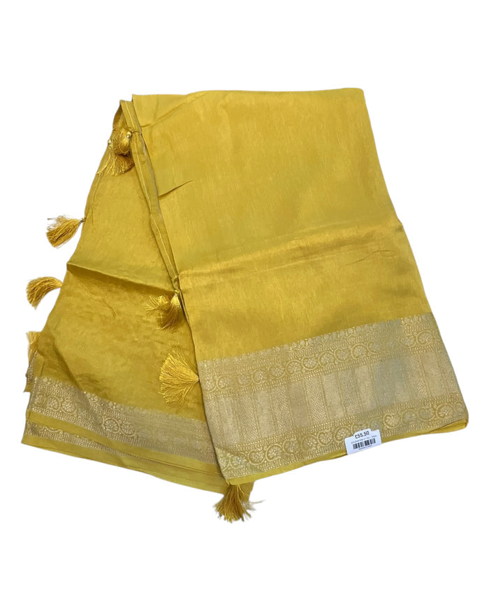 Haldi Yellow - Handloom -  Banarasi Crepe Saree with Blouse Piece - JOHJAN47008 10VY25