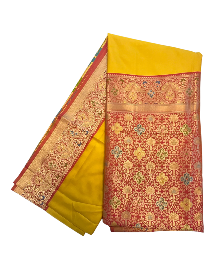 Haldi Yellow - Traditional Silky Handloom Banarasi Saree with Blouse Piece -  12KH25 RP392