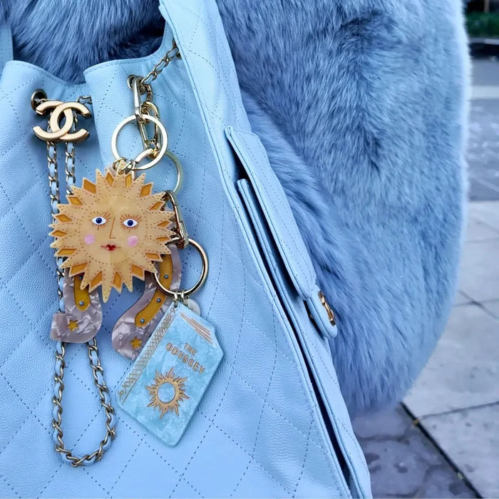 Hand-Painted Celestial Sun Bag Charm + Keychain