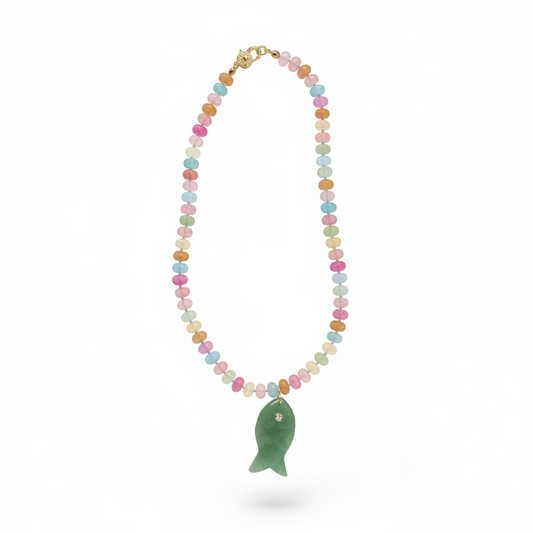 Handmade Jade Fish Candy Beaded Necklace