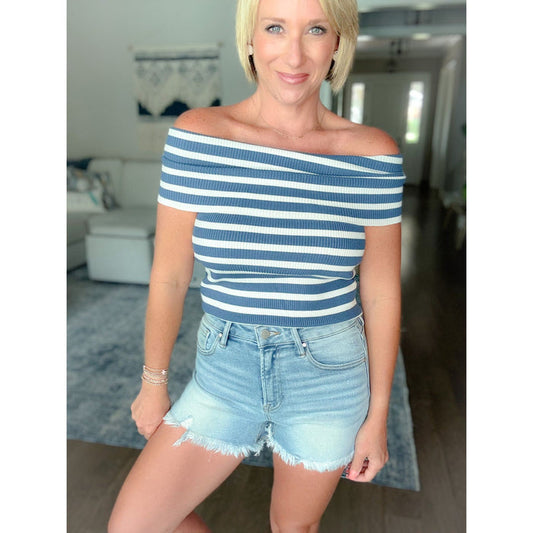 Harbor Days Striped Off Shoulder Top