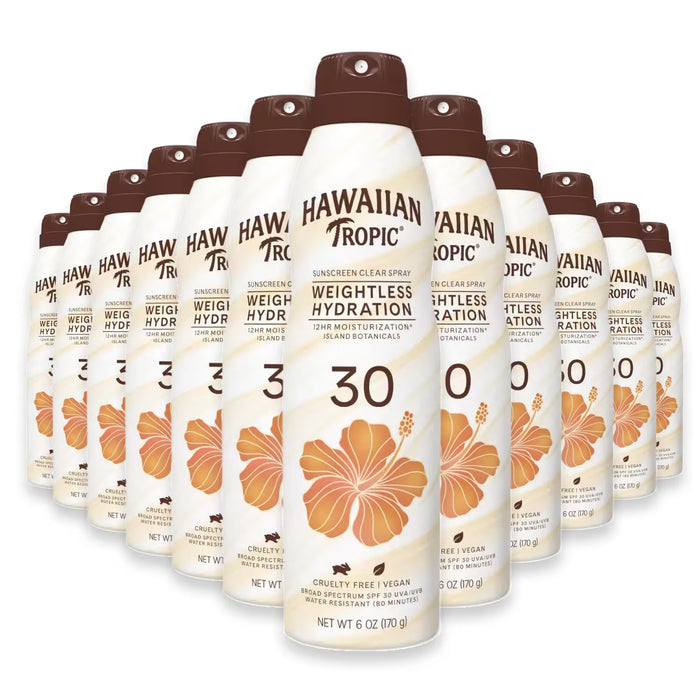 Hawaiian Tropic Hydrating Sunscreen Spray SPF 30 – 6 oz – 12 Pack