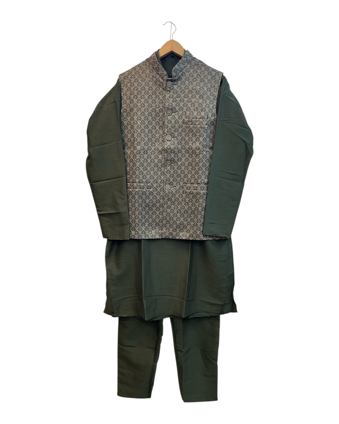 Henna / Mehndi Green - Mens Indian Waistcoat & Kurta Set - UK Stock - 24 hr Dispatch - KCS4010 03VJ26