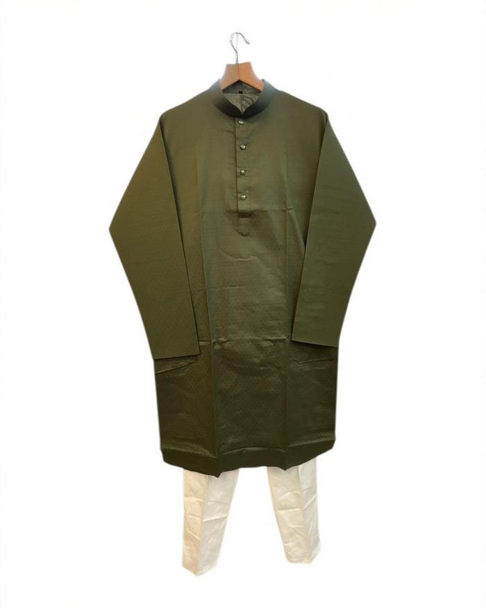 Henna / Mehndi Green - Soft Cotton Self Woven Mens Kurta Set - Sangeet Mehendi Haldi - KCS1263 03KJ26