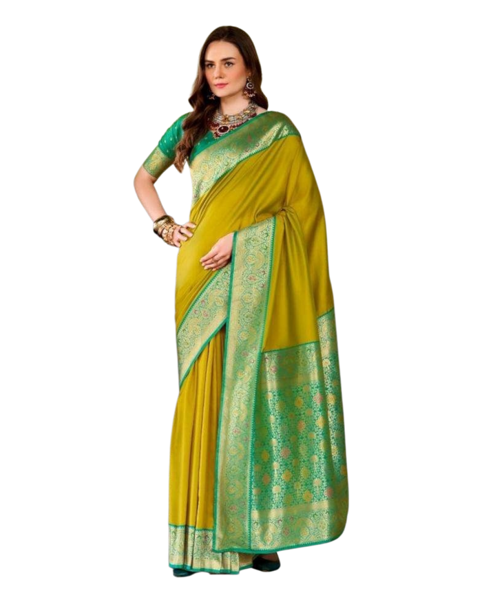 Henna Yellow - Silky Handloom Banarasi Saree with Blouse Piece -  12KH25 RP387