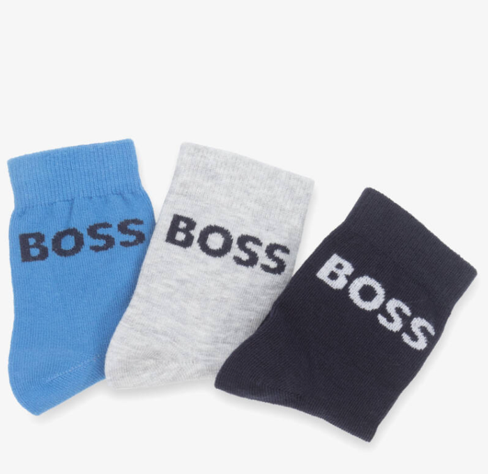 HUGO BOSS Baby Boys Blue & Grey Cotton Socks (3 Pack)