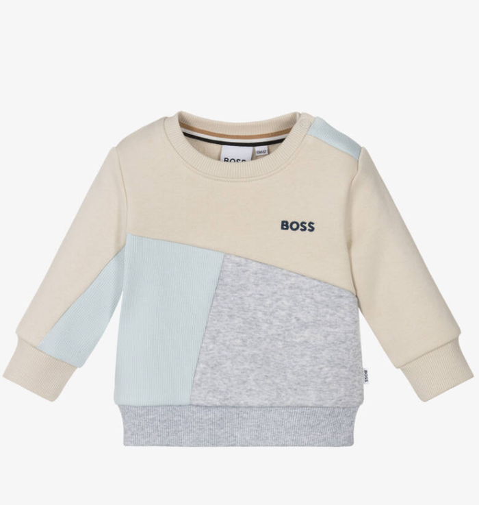 HUGO BOSS Baby Boys Ivory & Grey Colourblock Cotton Sweatshirt