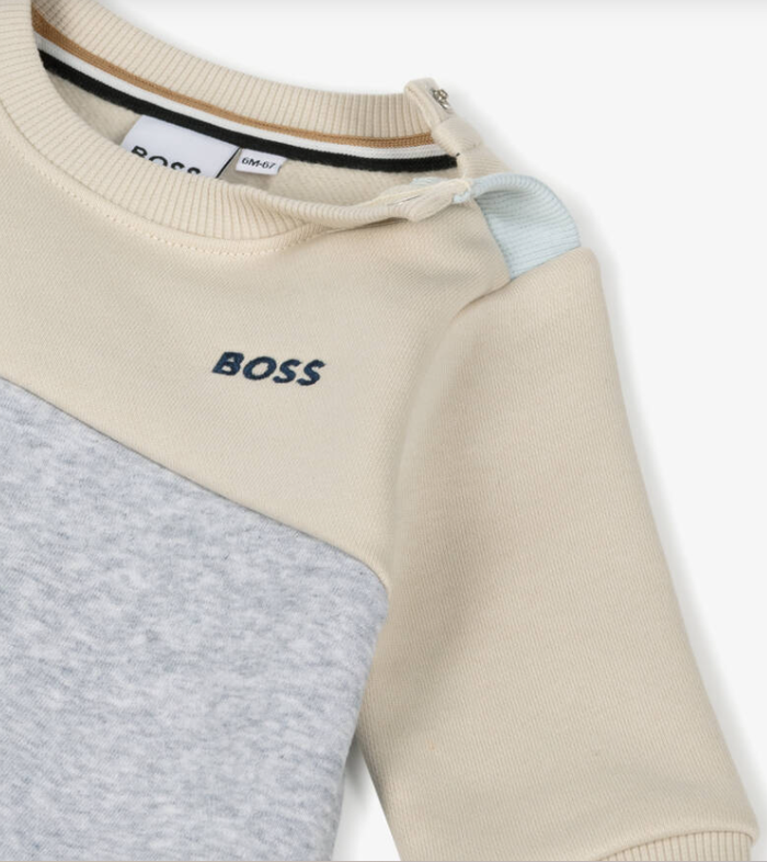 HUGO BOSS Baby Boys Ivory & Grey Colourblock Cotton Sweatshirt