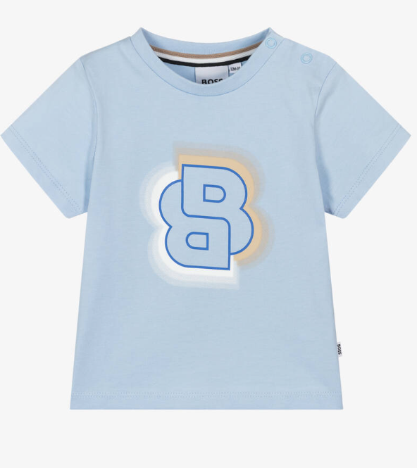 HUGO BOSS Boys Blue Cotton Double B T-Shirt