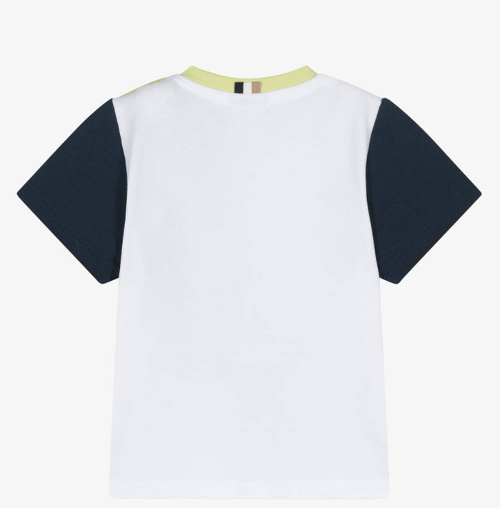 HUGO BOSS Boys White & Blue Colourblock Cotton Piqué T-Shirt