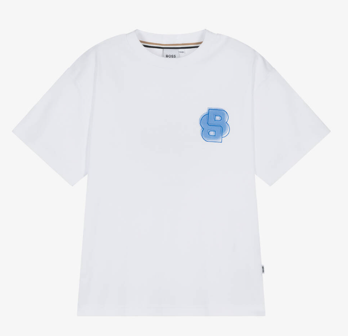 HUGO BOSS Boys White Cotton Monogram T-Shirt