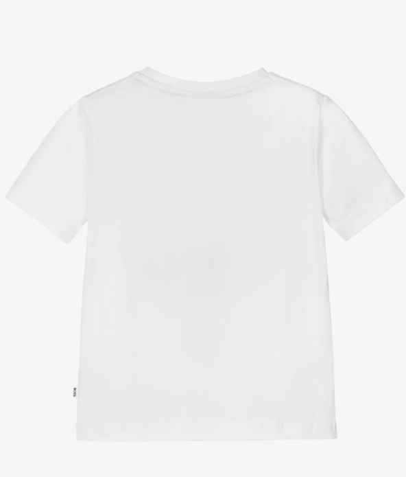 HUGO BOSS Boys White Stripe Logo Cotton T-Shirt