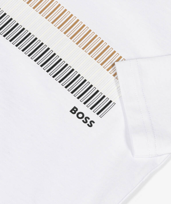 HUGO BOSS Boys White Stripe Logo Cotton T-Shirt