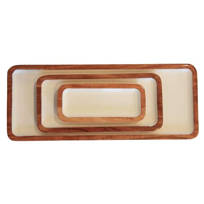 Indy Home Acacia & Enamel Tray Set