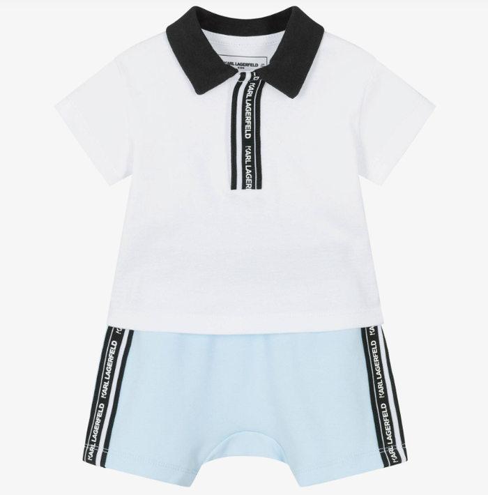 KARL LAGERFELD Baby Boys White & Blue Cotton Shorts Set