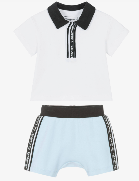 KARL LAGERFELD Baby Boys White & Blue Cotton Shorts Set