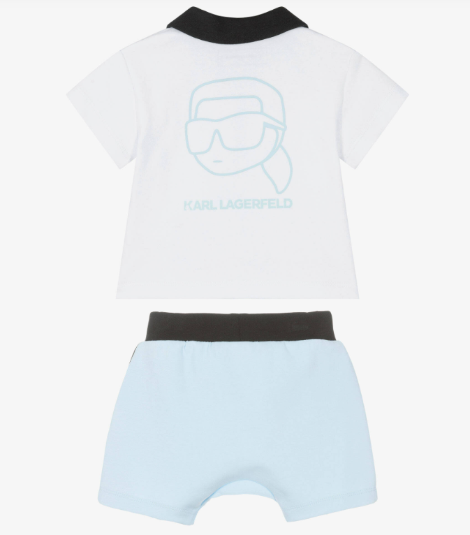 KARL LAGERFELD Baby Boys White & Blue Cotton Shorts Set