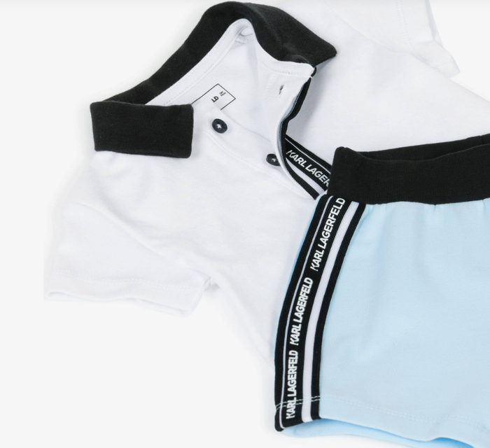 KARL LAGERFELD Baby Boys White & Blue Cotton Shorts Set