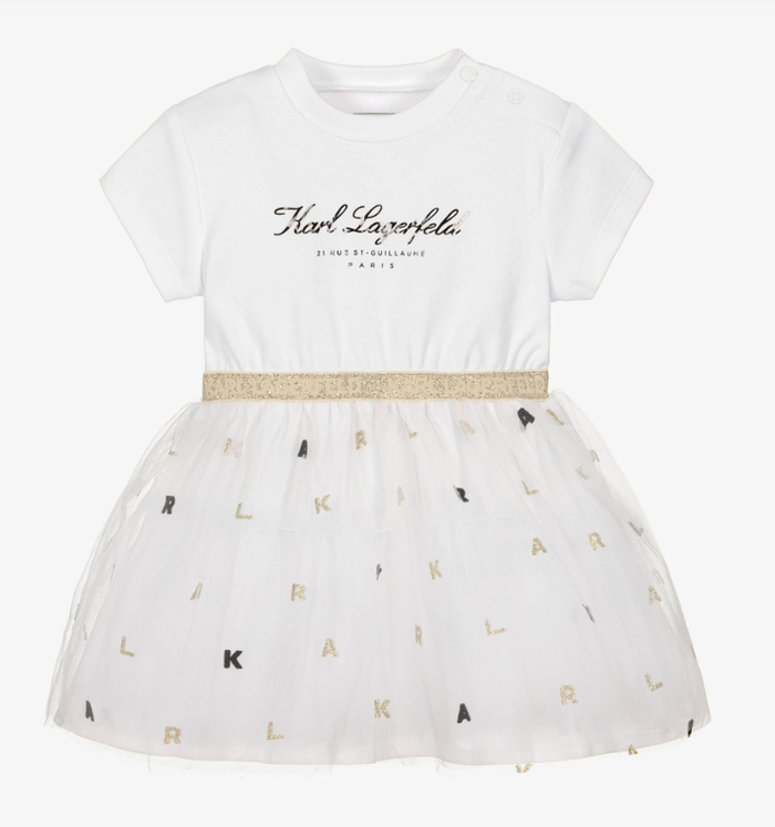KARL LAGERFELD Baby Girls White Cotton Jersey & Tulle Dress