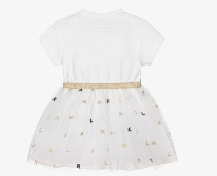 KARL LAGERFELD Baby Girls White Cotton Jersey & Tulle Dress