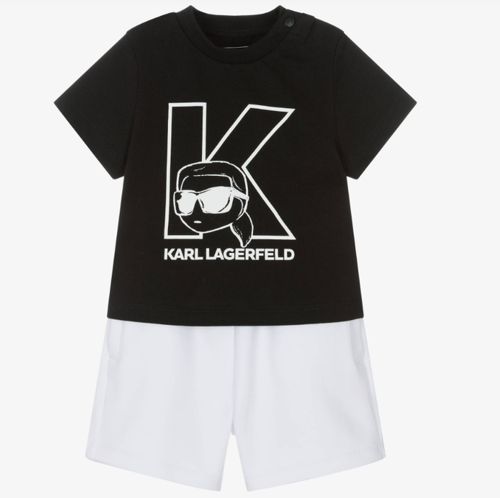 KARL LAGERFELD Boys Black & White Cotton Jersey New Ikons Logo Shorts Set