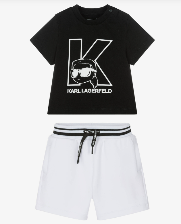 KARL LAGERFELD Boys Black & White Cotton Jersey New Ikons Logo Shorts Set