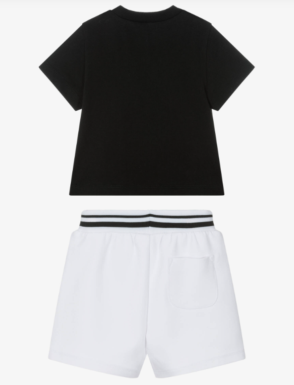 KARL LAGERFELD Boys Black & White Cotton Jersey New Ikons Logo Shorts Set