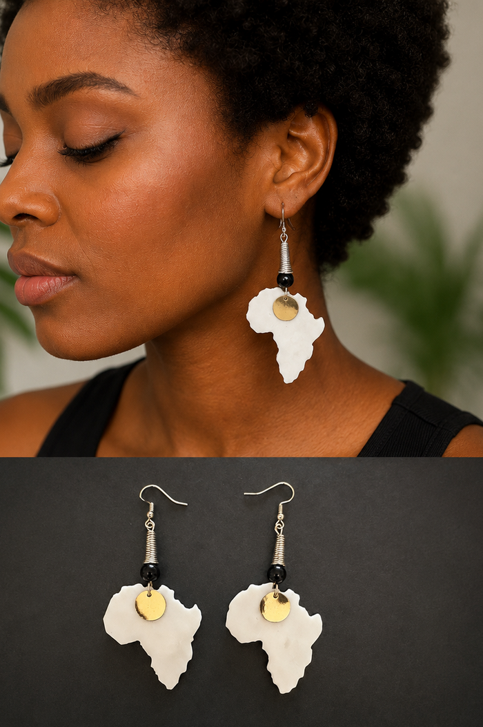 Kenyan Africa Silhouette Earrings – Cow Bone, Brass & Bead