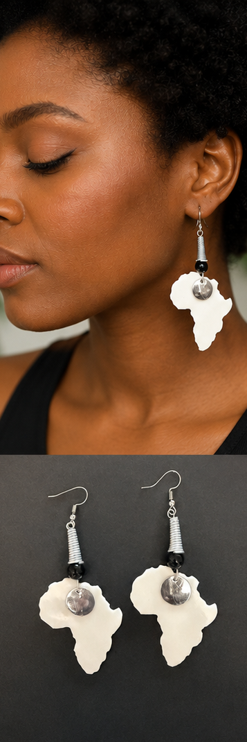 Kenyan Africa Silhouette Earrings – Cow Bone, Brass & Bead
