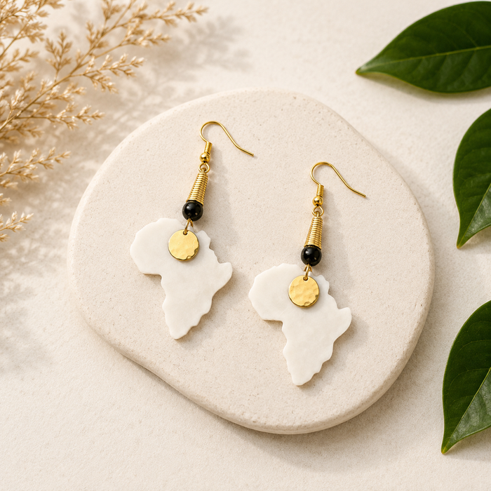 Kenyan Africa Silhouette Earrings – Cow Bone, Brass & Bead