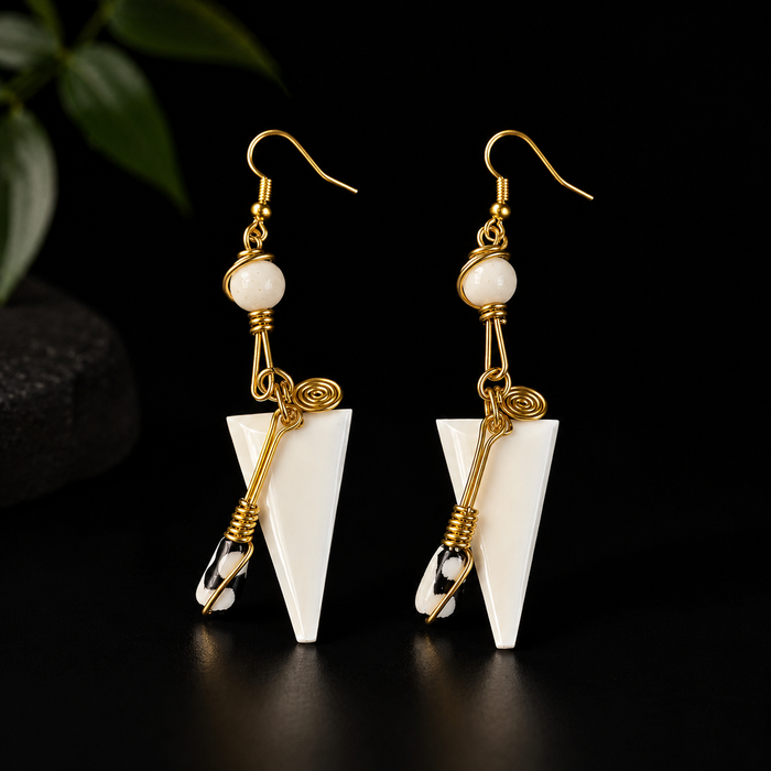 Kenyan Africa Statement Earrings - Bone and Brass