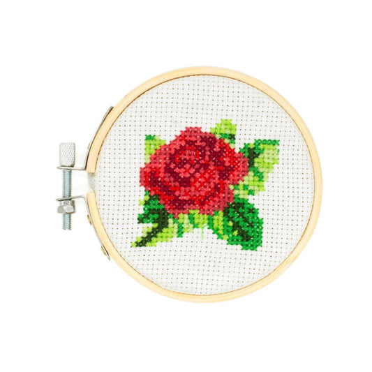 KIKKERLAND Mini Cross Stitch Embroidery - Red Rose