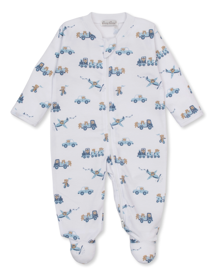 Kissy Kissy Print Zip Footie in Bears on the Go