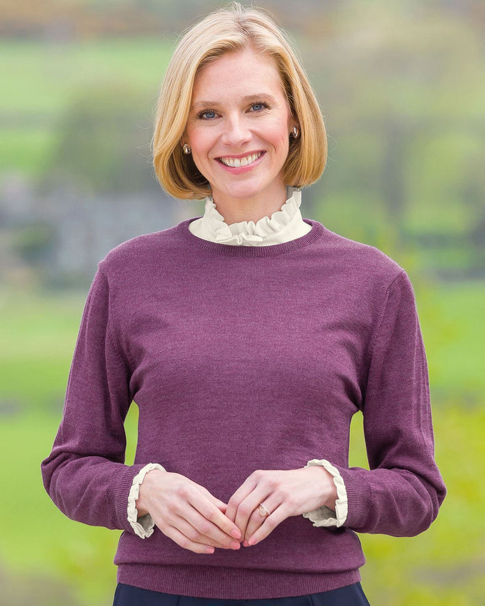 Merino Wool Crew Neck Jumper - Plum - Country Collection