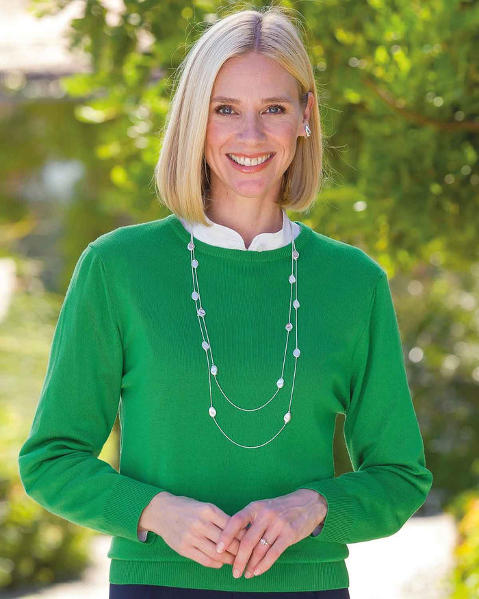 Merino Wool Crew Neck Jumper - Watercress - Country Collection