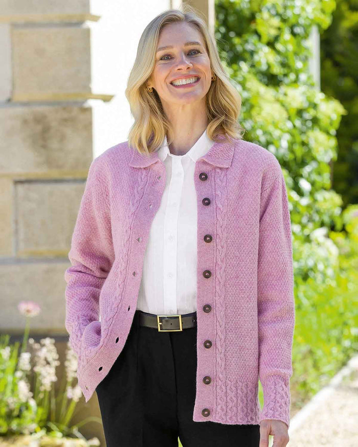 Shetland Cable Cardigan - Rosebud - Country Collection