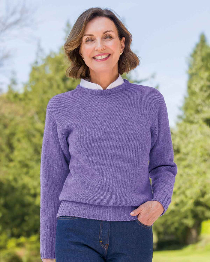 Shetland Wool Crew Neck Jumper - Lilac - Country Collection