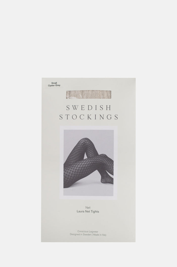 Swedish Stockings Laura Net Tights Oyster Grey.