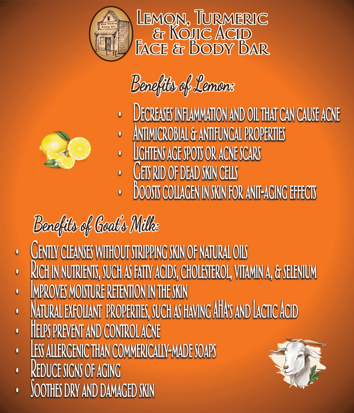 Lemon, Turmeric, & Kojic Acid Face & Body Bar - Old Town Soap Co.