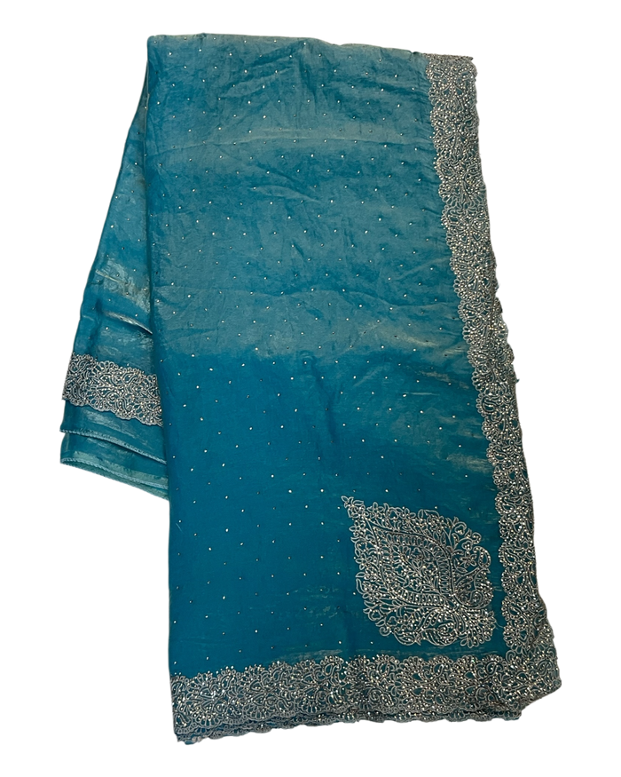 Light Blue - Rich Saree with Thread / Stone Embroidery and Blouse Piece - UK stock - 24hr Dispatch - RS2525 VJ