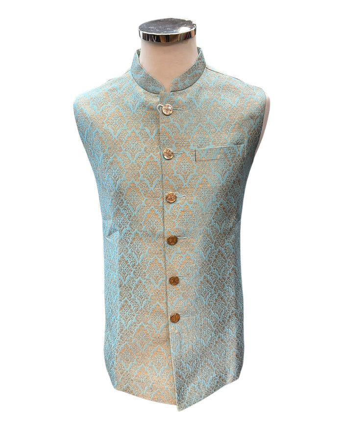 Light Blue / Turquoise - Brocade - Mens Indian Waistcoat - UK Stock - VNS-JKT53 10KK25