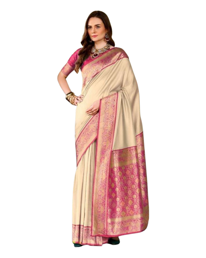 Light Gold - Silky Handloom Banarasi Saree with Blouse Piece -  12KH25 RP389