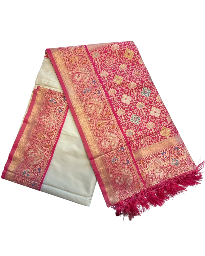 Light Gold - Silky Handloom Banarasi Saree with Blouse Piece -  12KH25 RP389