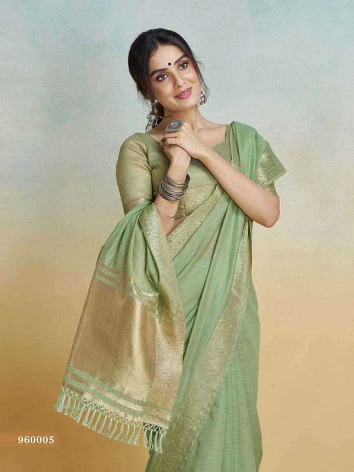 Light Green - Handloom  -Cotton Silky Banarasi Saree with Blouse Piece - SHISLI960005 10KT25