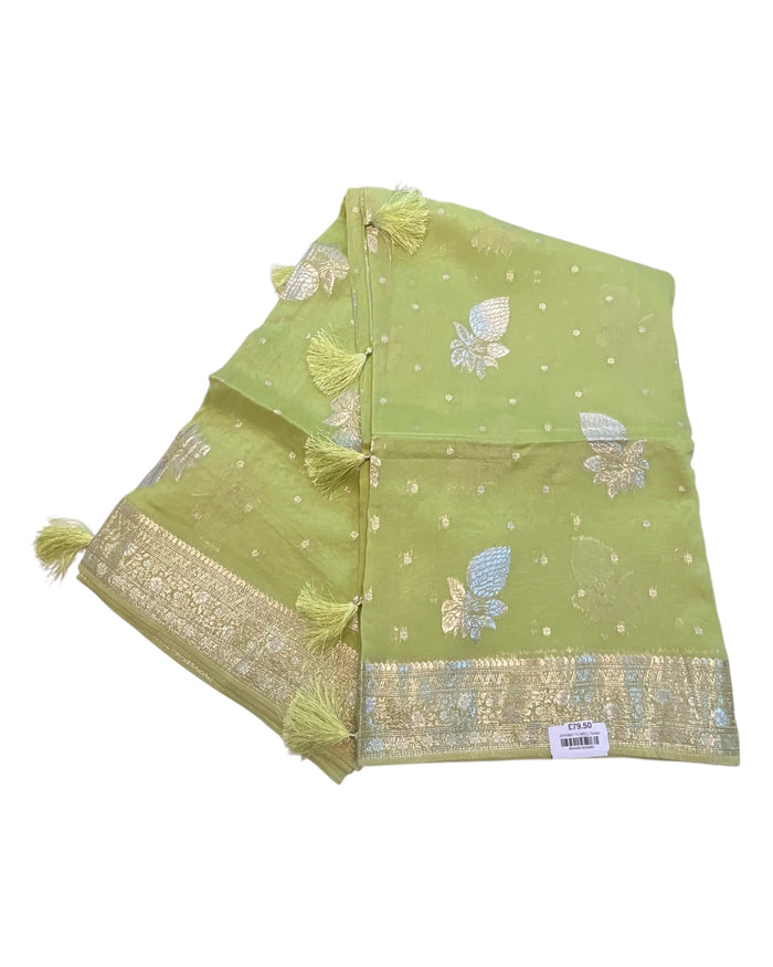Light Green / Mint - Handloom  - Chiffon Banarasi Saree with Blouse Piece - JOH1607 10TV25